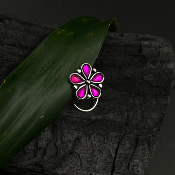 Hot Pink Kundan Flower Nose Pin